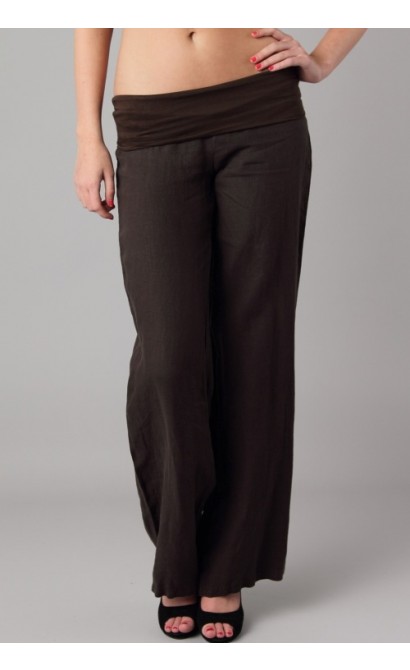 Foldover Linen Pant in Black